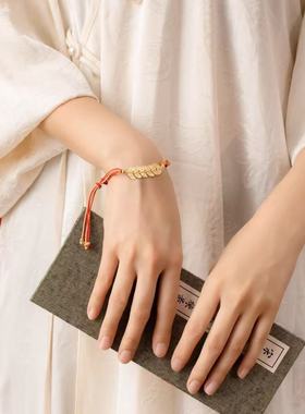 新款新中式五帝钱红绳手链新年