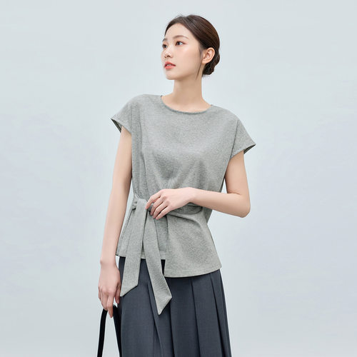 IEF/爱依服2026夏季新款休闲气质圆领设计感绑带收腰百搭显瘦上衣 - 图3