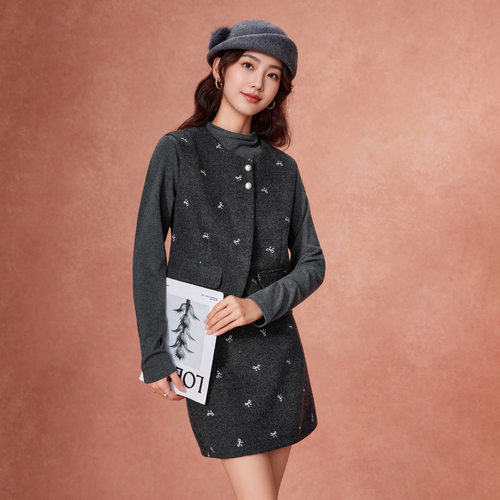 IEF/爱依服2025秋冬新款韩版轻奢气质感通勤显瘦上下三件套短裙 - 图1