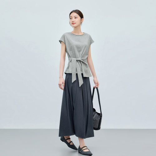 IEF/爱依服2026夏季新款休闲气质圆领设计感绑带收腰百搭显瘦上衣 - 图2