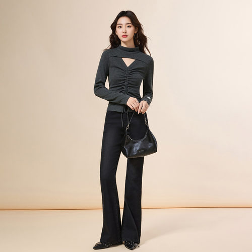 IEF/爱依服2025秋冬新款法式纯欲辣妹气质设计感修身百搭上衣 - 图0