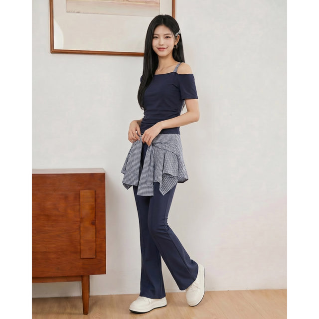 Aiyi ເຄື່ອງນຸ່ງຫົ່ມສໍາເລັດ outfit 2026 summer ຄົນອັບເດດ: ເກົາຫຼີໃຫມ່ອອກແບບ trousers ເທິງແລະຕ່ໍາ