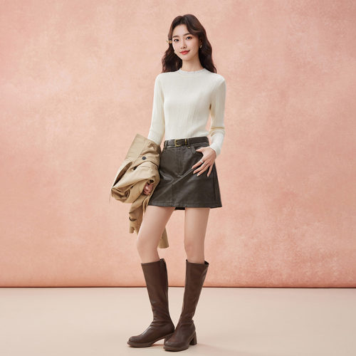 IEF/爱依服半身裙2025秋季新款韩版性感小女人气质百搭亮面皮A裙 - 图0