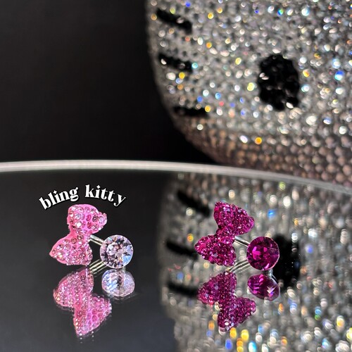 【米妮公主】爆闪粉色蝴蝶结耳钉F136钛合金内螺旋养耳洞耳骨钉 - 图1