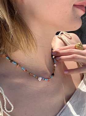 waki 索伦托假日项链米珠椰壳片不规则手工串珠彩色度假感项链