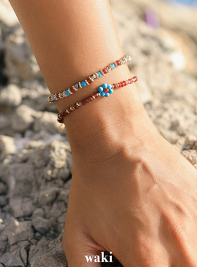 waki 石榴冰茶 Pomegranate Ice Tea 小花串珠手链套组两条入