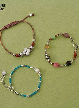 Picnique 莫奈花园花花方糖蓝珍珠串珠手链小众百搭红绳叠戴手串