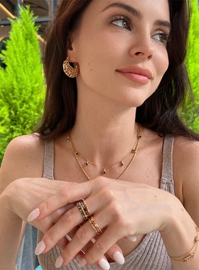 温莎珠宝玛瑙松石碎金珠串开口戒