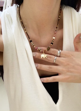 LAZY CIRCLES梦幻岛小象项链美拉德高级感玛瑙手工精致串珠锁骨链