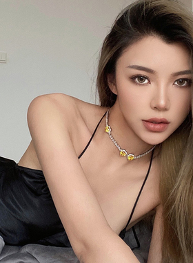 C.LP.Y 三心钻链项链琥珀色个性潮流小众时尚百搭气质爱心吊坠