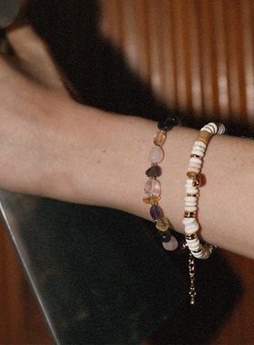 waki 琥珀黑加仑手链天然石透明感串珠小众叠戴手链时尚百搭