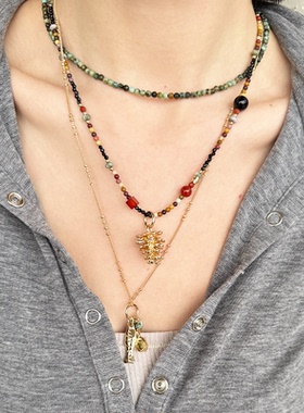 LAZY CIRCLES红运松果黑碧玺项链女新年好运松果礼物