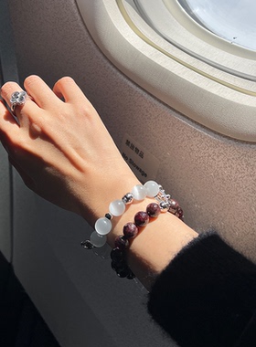 Picnique 猫眼石爱心蓝松石石榴石手链小众设计百搭叠戴手串女