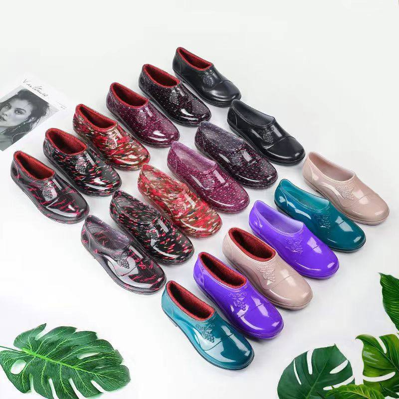 春秋时尚元宝短筒雨鞋女雨靴低帮防滑水鞋加棉保暖洗车工作胶鞋套