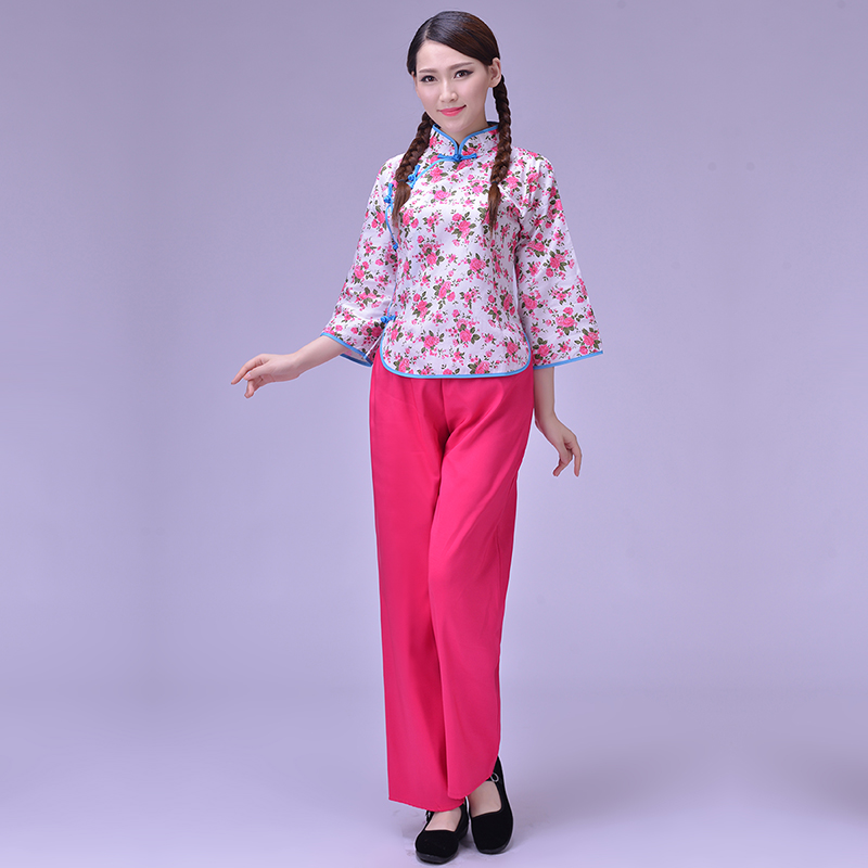 洛芳菲旗舰店采茶女村姑秧歌演出服装乡村民族风女装舞蹈茶楼茶艺茶道表演服装2