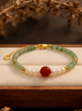 轻奢红玛瑙淡水珍珠手串手饰天然石串珠手链女时尚显白