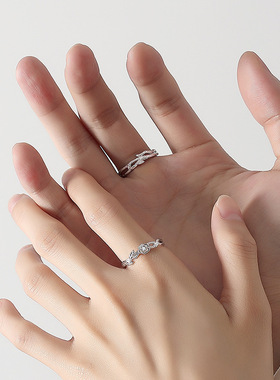 999纯银暗恋海棠情侣对戒原创夏季森系小清新花朵戒指七夕节礼物