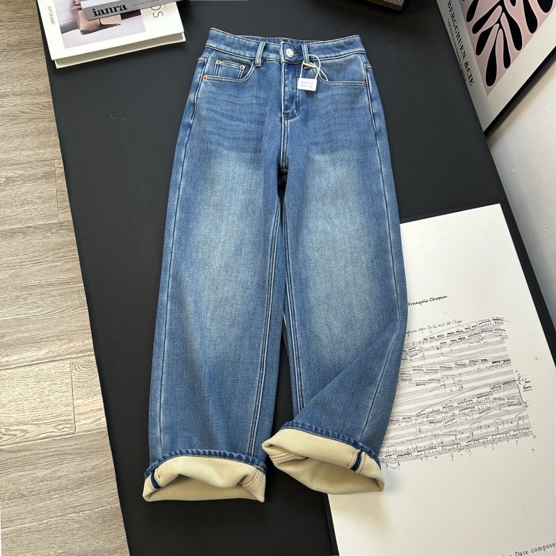 重磅厚绒！发热加倍弹力超弹厚实保暖绒加绒窄版直筒浅蓝牛仔裤女,淘宝优惠券,粉丝福利购,淘宝优惠卷