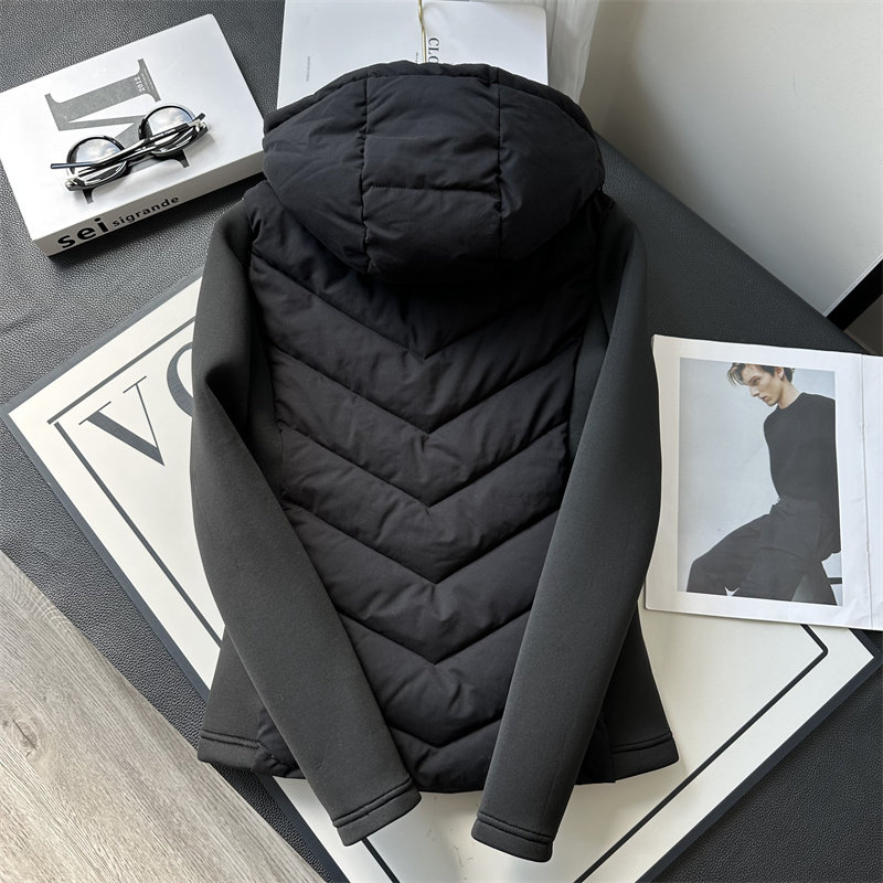 西班牙D~秋冬款连帽空气棉长袖修身拼接轻薄绗缝羽绒棉服女短外套,淘宝优惠券,粉丝福利购,淘宝优惠卷