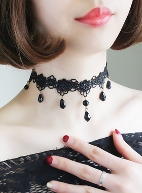 原宿复古蕾丝黑色短款锁骨链饰品