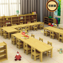 High-end Kindergarten Zhangzi Pine 6 Long Square Table Four Positive Square Table Early Teach Children Learning Desks Small Square Table