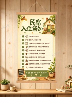 民宿入住须知竖版卷轴装饰画