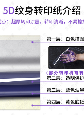 5D双模纹身转印纸四联透明膜手描热敏打印机啫喱膏耐擦美妆工具