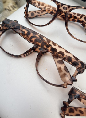 日韩千禧风复古豹纹kt猫眼镜框女