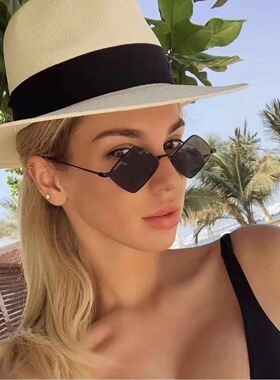 欧美ins复古菱形太阳眼镜女个性