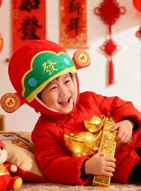 可爱搞怪发财头套帽子财神爷头饰