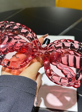 欧美夸张大框猫眼粉色水晶太阳镜