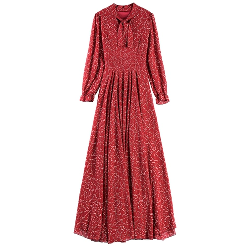 Осеннее платье, длинный осенний лонгслив, элитная шифоновая длинная юбка, в цветочек, коллекция 2022