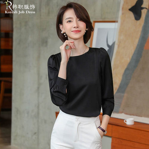 白色衬衫女设计感小众2025春秋新款长袖圆领轻熟风衬衣工作服上衣 - 图0