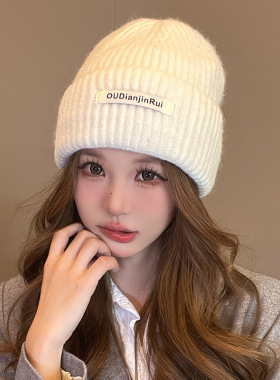 美拉德咖色秋冬保暖帽子女韩版字母显脸小针织帽学生百搭毛线帽潮