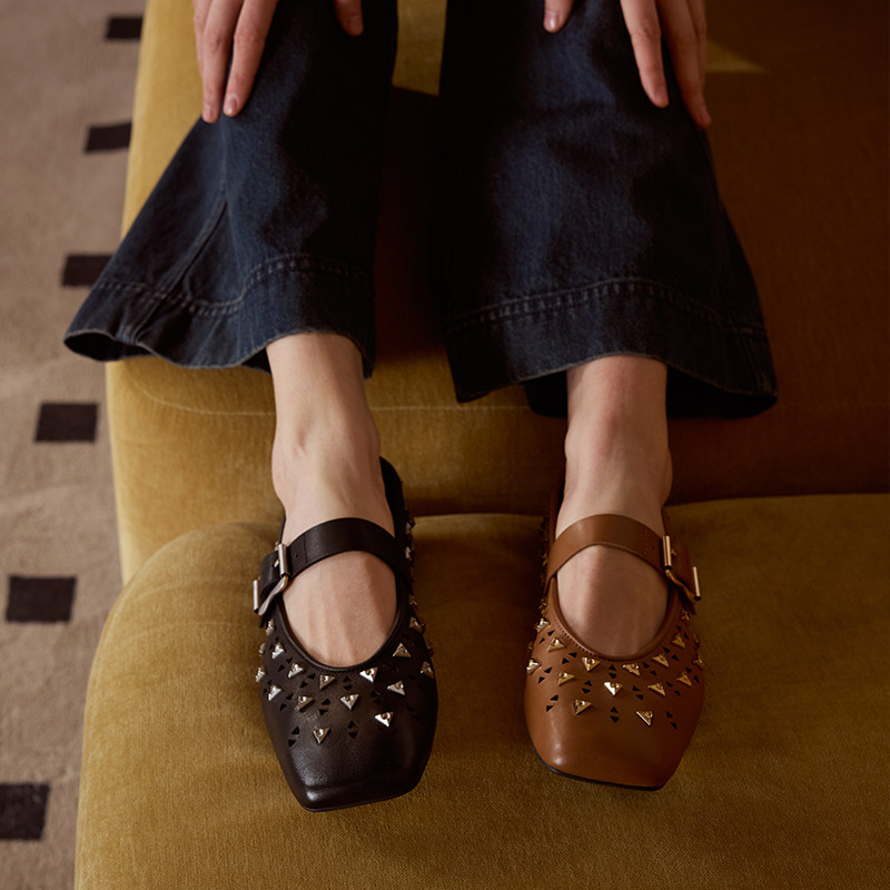 ASH女鞋26春夏新款BROOK BIS镂空玛丽珍皮鞋女方头低跟浅口单鞋