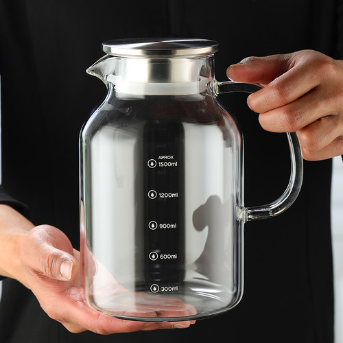 高硼硅玻璃冷水壶 家用大容量凉开水壶 加厚耐热玻璃凉水壶带刻度 - 图1