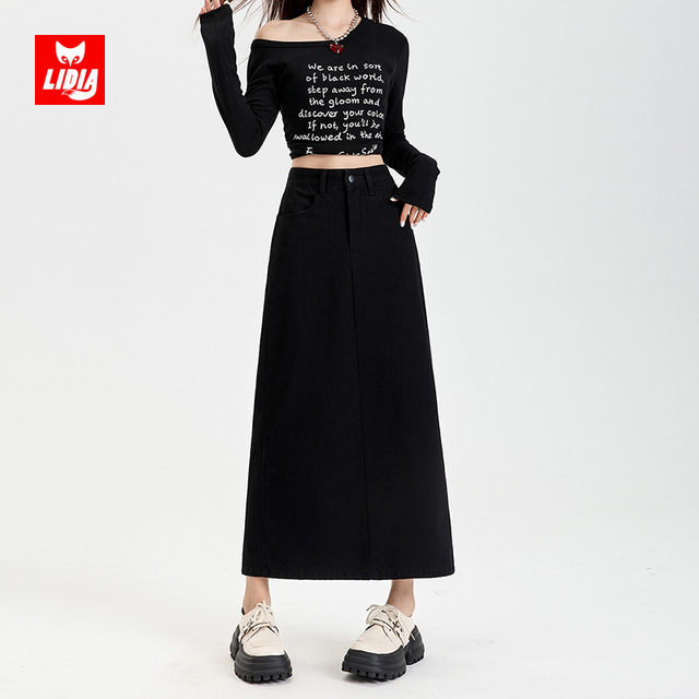 Black hip-covering denim skirt for women 2025 new style