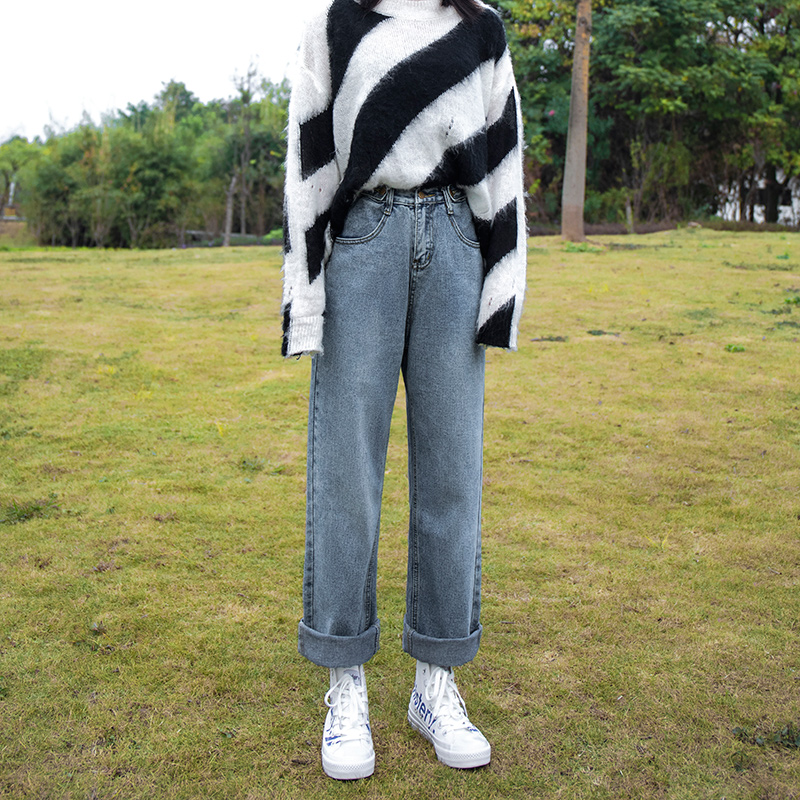 高腰直筒宽松秋季2020年新款牛仔裤 灵貂牛仔裤