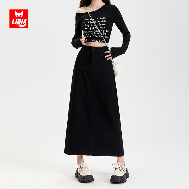 Black hip-covering denim skirt for women 2025 new style