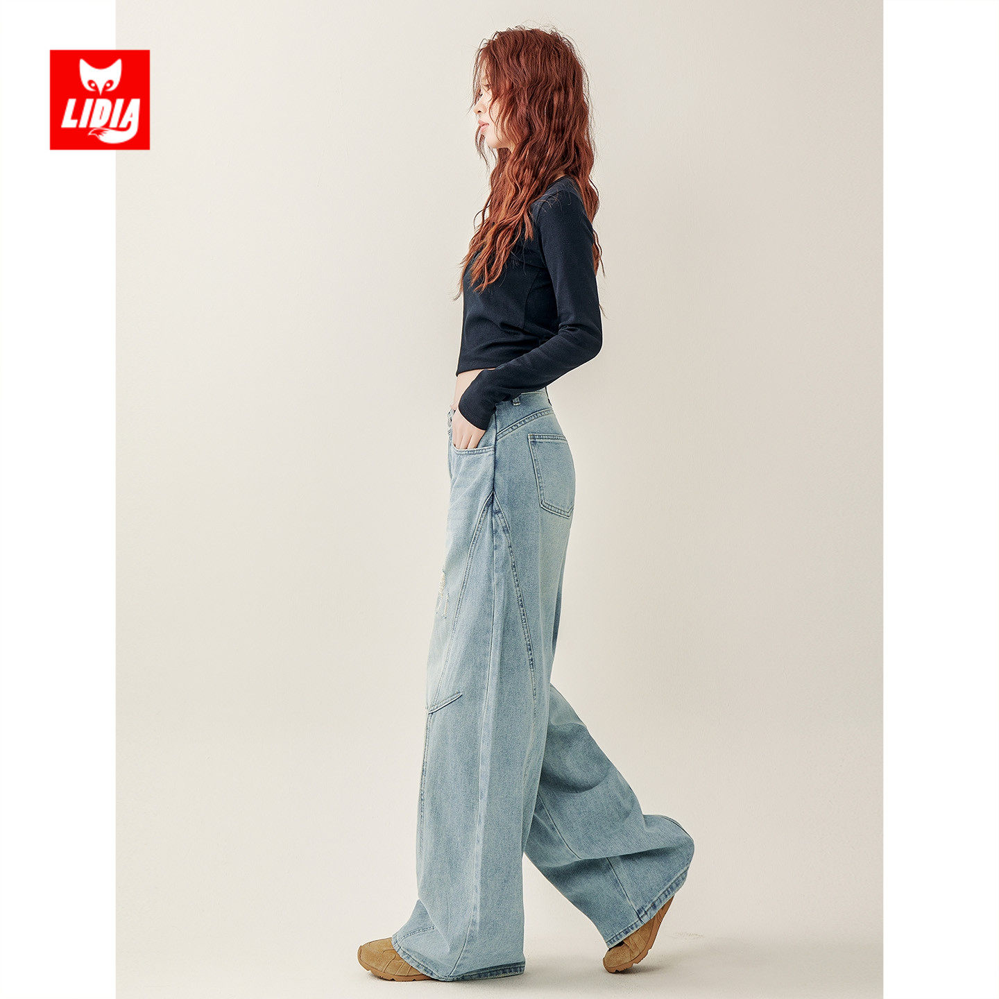 美式复古破洞阔腿牛仔裤女秋冬2025新款设计感高腰宽松显瘦弯刀裤,淘宝优惠券,粉丝福利购,淘宝优惠卷