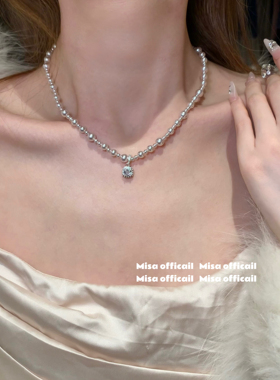 微醺气泡方糖｜银灰珍珠项链曼塔玫瑰轻奢高级感锁骨链毛衣链何方