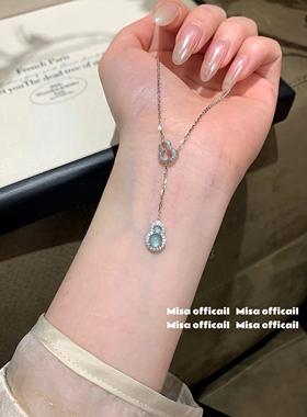 福禄双全｜s925银天然蓝水翡翠玉髓葫芦项链锁骨链新中式送礼秋冬