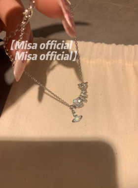 Misa officail｜s925银欧泊石小鱼骨手链时尚锁骨链甜美可爱土星
