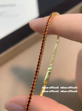 新年红～洗手不用摘极细培育红宝石本命年精镶手链基础款气质叠戴