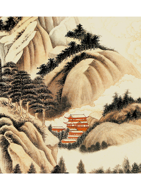 新中式见山禅意书法山水字画画芯