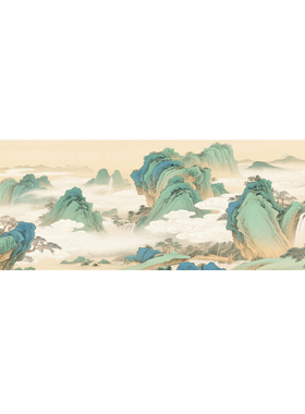 宋式美学山水风景背景墙装饰画中式客厅酒店民宿横板床头自粘画心