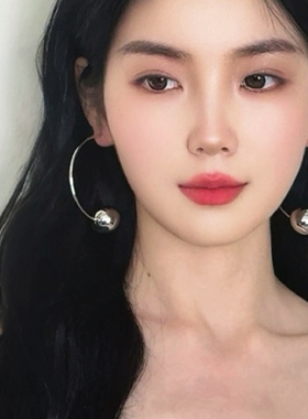 Healing girl欧美风大耳圈亮面圆球金属925银针耳环