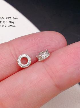 S925银雪花齿轮隔片扁片镶钻隔珠