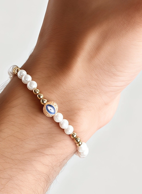 欧美潮流嘻哈风金贝珍珠中性手链