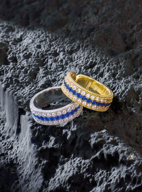 嘻哈风帅微镶满钻王冠开口戒指